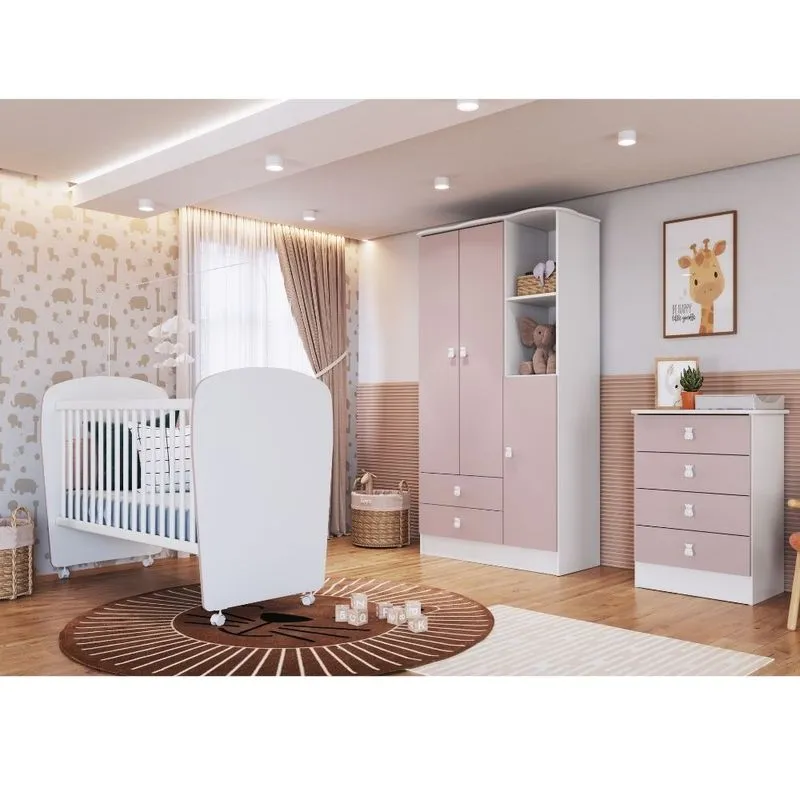 Quarto de Bebê Completo Berço Cômoda e Guarda Roupa Tedy Percasa