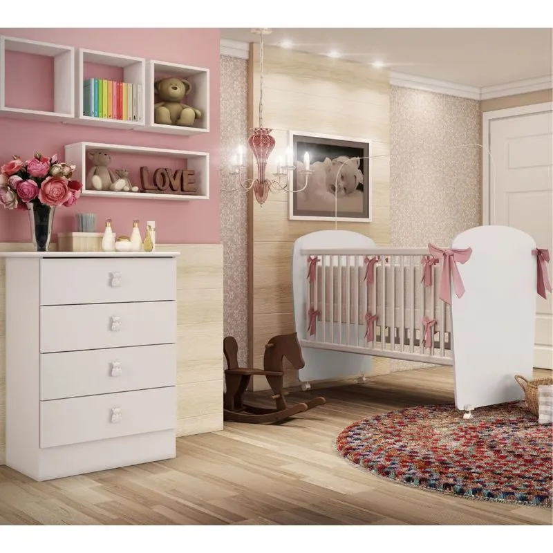 Quarto de Bebê Berço e Cômoda 4 Gavetas Tedy Percasa