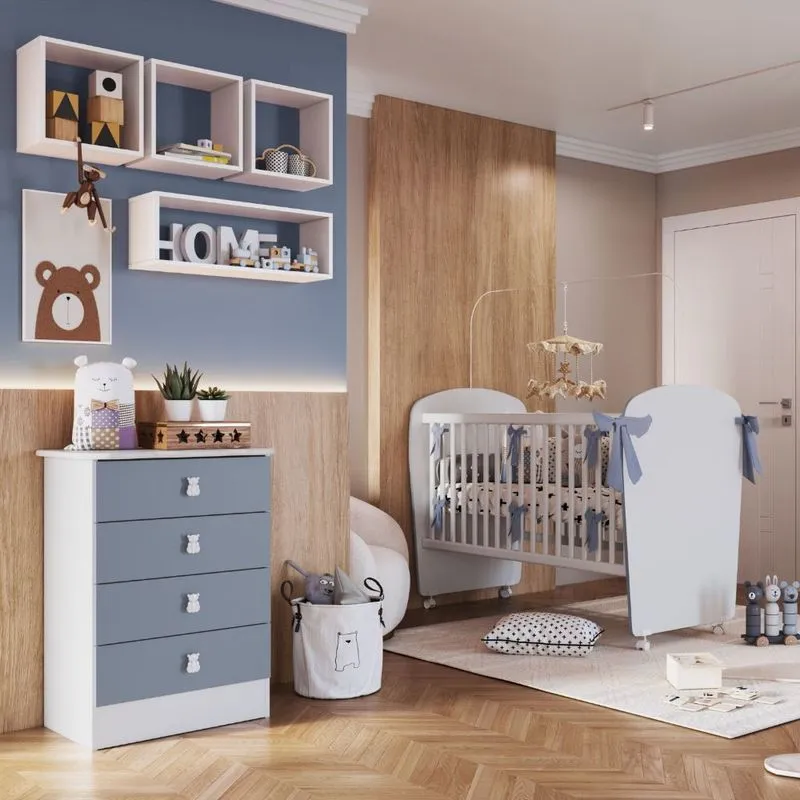 Quarto de Bebê Berço e Cômoda 4 Gavetas Tedy Percasa