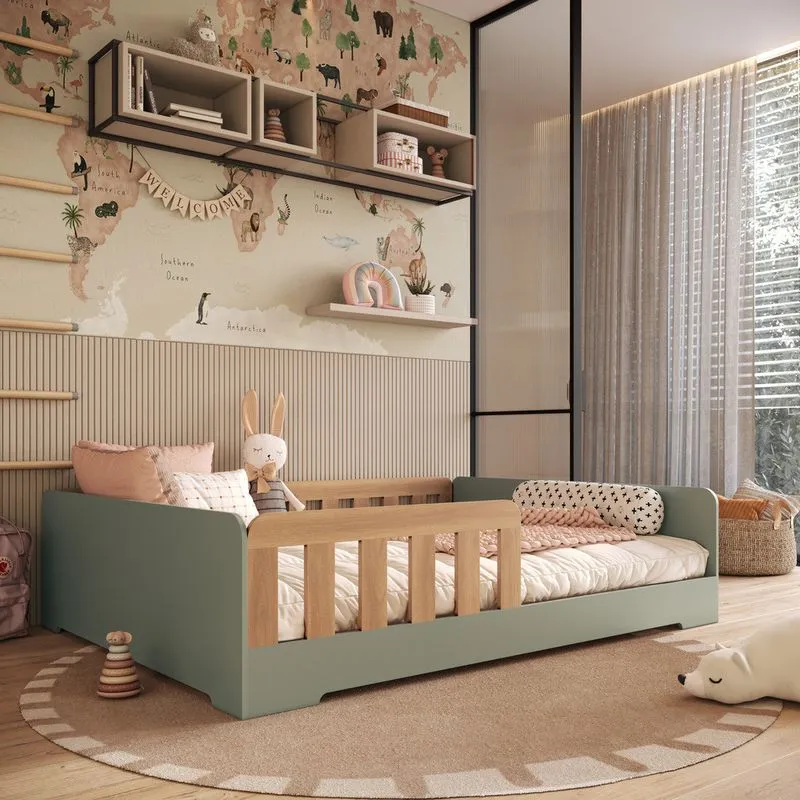 Cama Infantil Montessoriana Casal em MDF Tony Mobikasa e Colchão Gazin