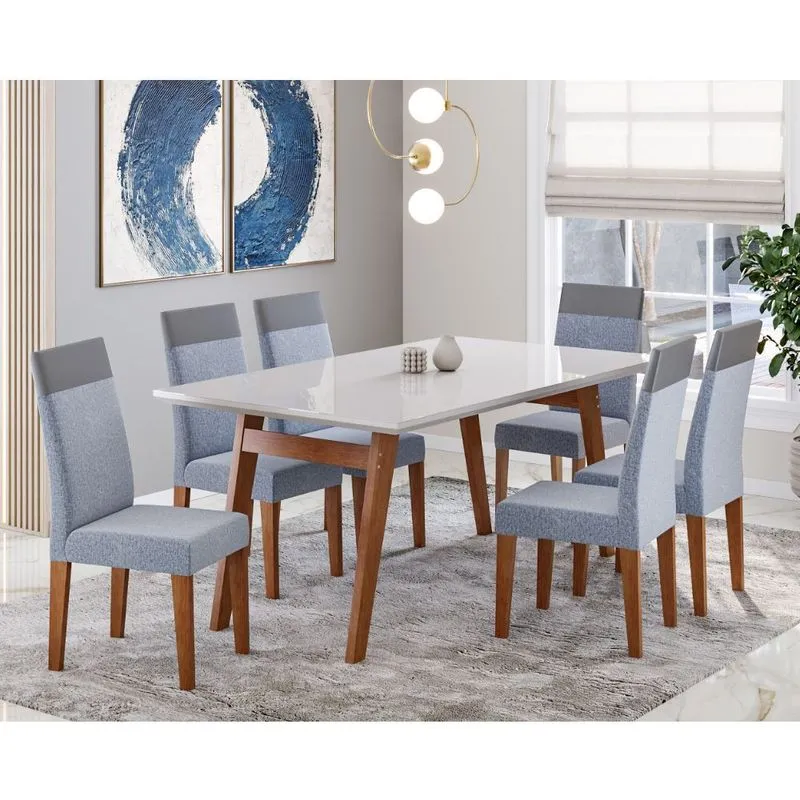 Conjunto Sala de Jantar Mesa 154cm com Tampo de Vidro Onix com 6 Cadeiras Paris Madetal