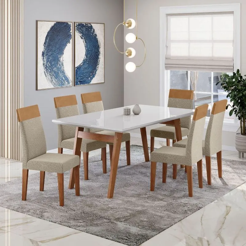Conjunto Sala de Jantar Mesa 154cm com Tampo de Vidro Onix com 6 Cadeiras Paris Madetal