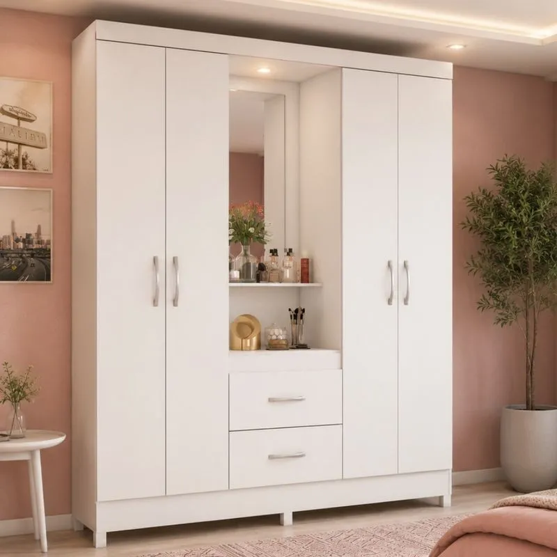 Guarda Roupa Solteiro Flex com Pés 4 Portas 2 Gavetas Prisma Damulti