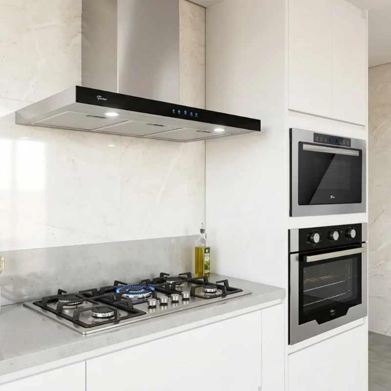 kit Fischer Infinity Microondas e Forno de Embutir Cooktop 5 Bocas Tripla Chama Coifa