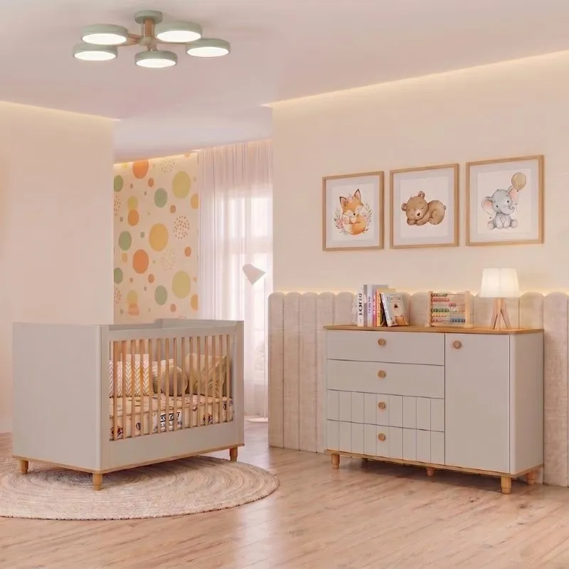 Quarto de Bebê Cômoda 4 gavetas 1 Porta e Berço Lívia Permóbili com Colchão Gazin