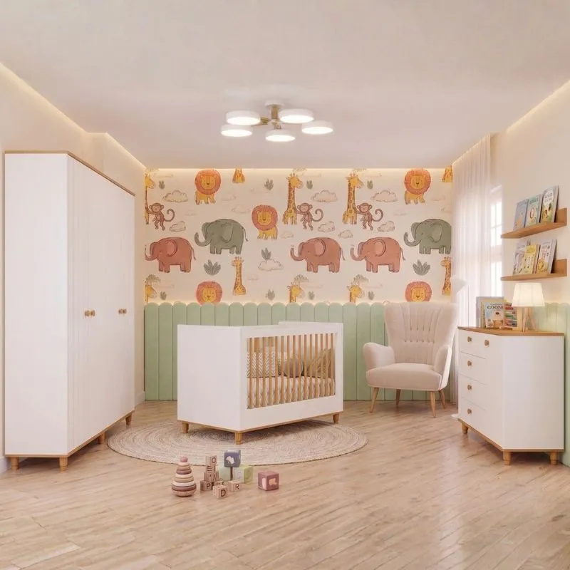Quarto de Bebê Completo Com Berço Guarda Roupa E Cômoda Em MDF Lívia Permóbili