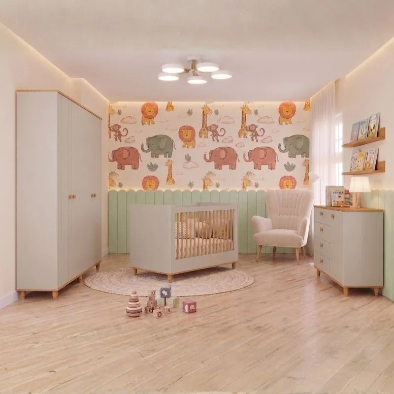 Quarto de Bebê Completo Com Berço Guarda Roupa E Cômoda Em MDF Lívia Permóbili