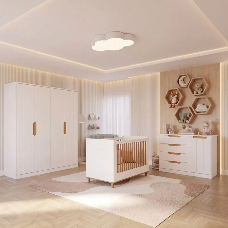 Quarto de Bebê Completo com Berço Guarda Roupa e Cômoda Em MDF Manuela Permóbili