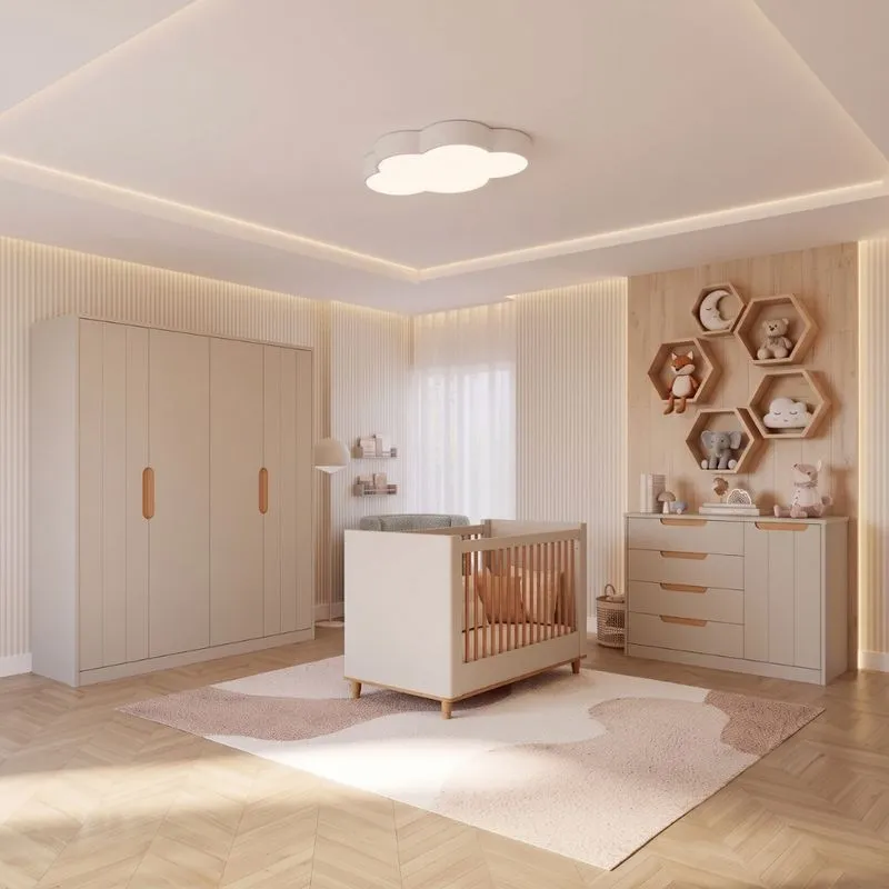 Quarto de Bebê Completo com Berço Guarda Roupa e Cômoda Em MDF Manuela Permóbili
