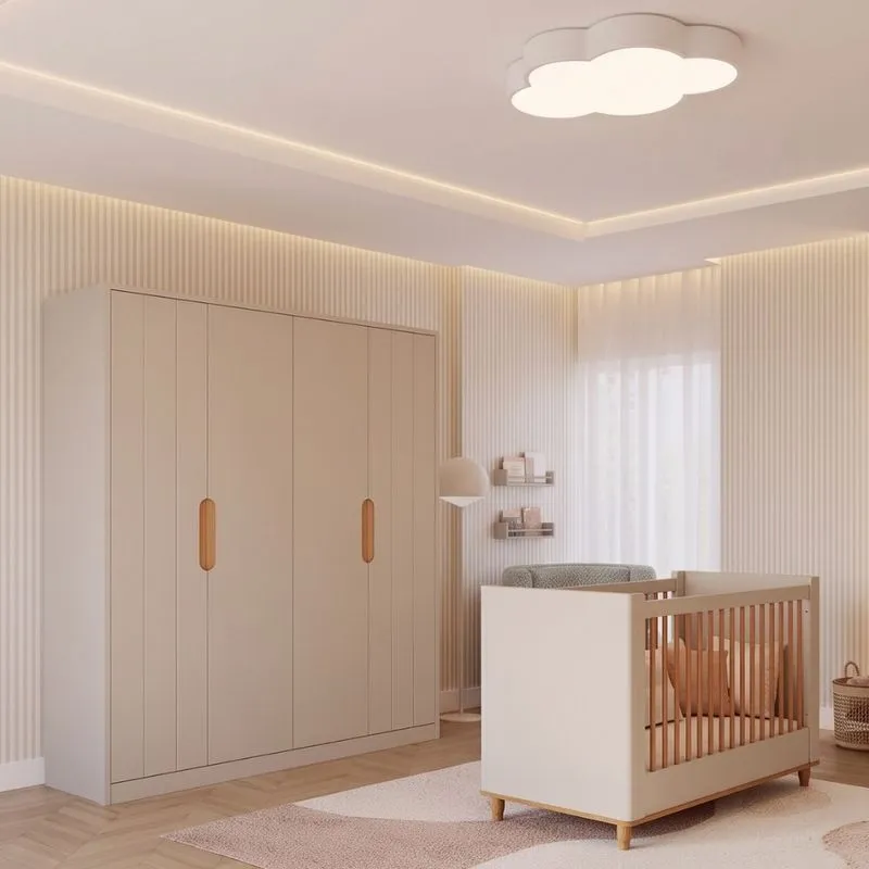 Quarto de Bebê Berço Mini Cama E Guarda Roupa 4 Portas 4 Gavetas Em MDF Manuela Permóbili