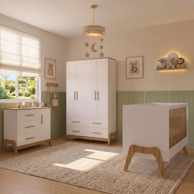 Quarto de Bebê Completo Com Berço Guarda Roupa E Cômoda Em MDF Guti Móveis Peroba