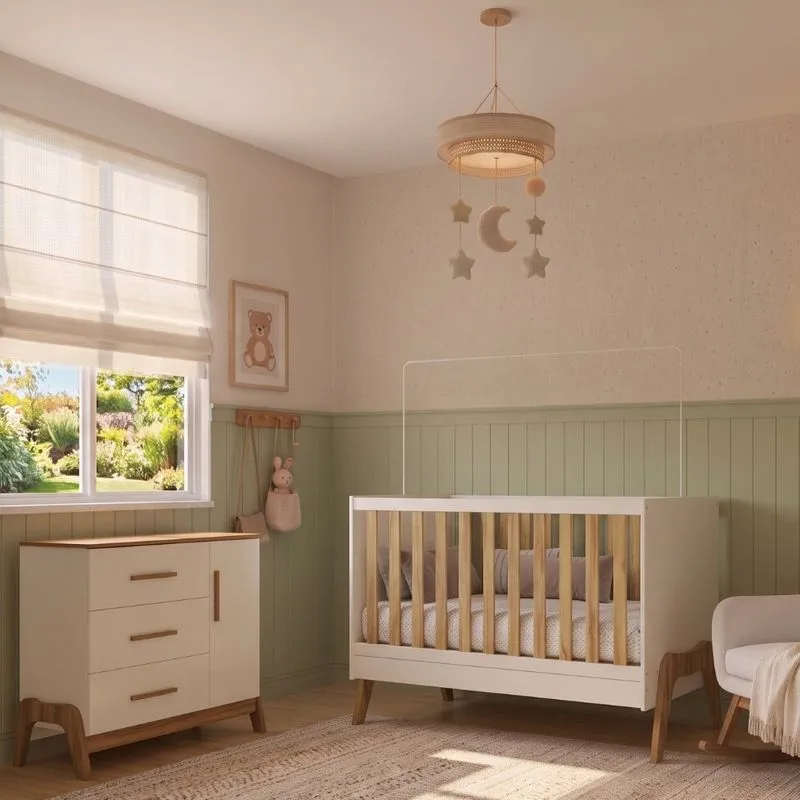 Quarto De Bebê Berço Mini Cama 5 em 1 E Cômoda 3 Gavetas 1 Porta Em MDF Guti Móveis Peroba