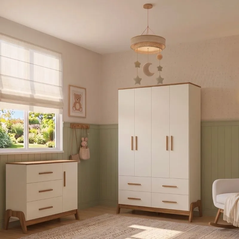 Quarto Infantil Guarda Roupa 4 Portas 4 Gavetas E Cômoda 3 Gavetas 1 Porta Em MDF Guti Móveis Peroba