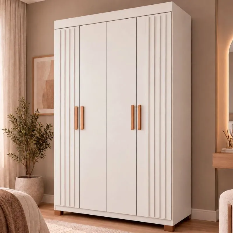 Guarda Roupa Solteiro Ripado 4 Portas com Pés Focus Damulti
