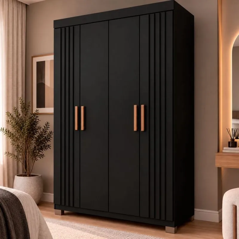 Guarda Roupa Solteiro Ripado 4 Portas com Pés Focus Damulti