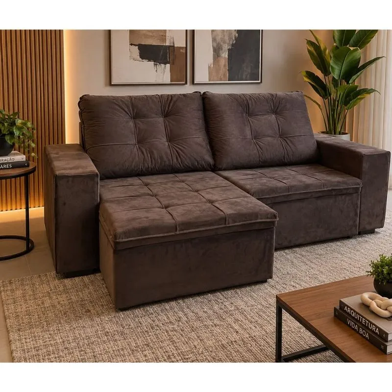 Sofá 3 Lugares Retrátil Reclinável 220cm Suede Dubai Flash Estofados