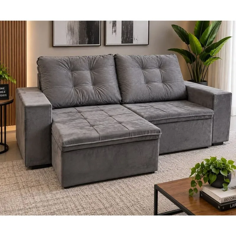 Sofá 3 Lugares Retrátil Reclinável 220cm Suede Dubai Flash Estofados