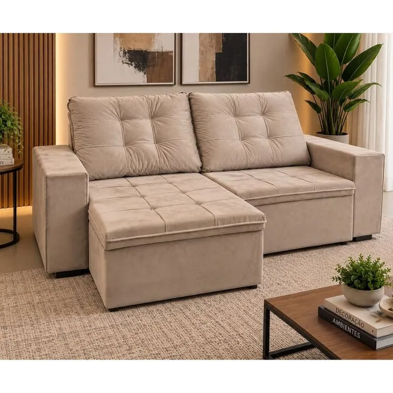 Sofá 3 Lugares Retrátil Reclinável 220cm Suede Dubai Flash Estofados