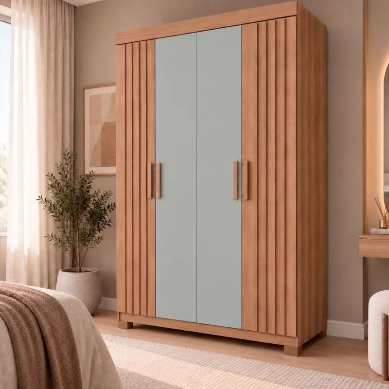 Guarda Roupa Solteiro Ripado 4 Portas com Pés Focus Damulti