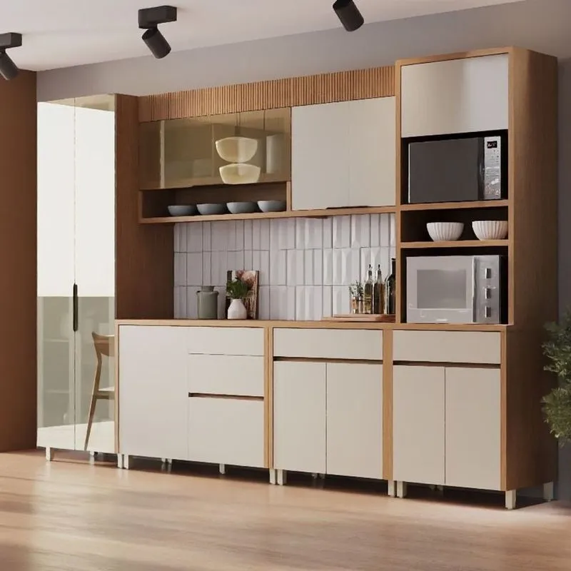 Cozinha Modulada 6 Peças com Tampo e Cristaleira Condessa Neshe