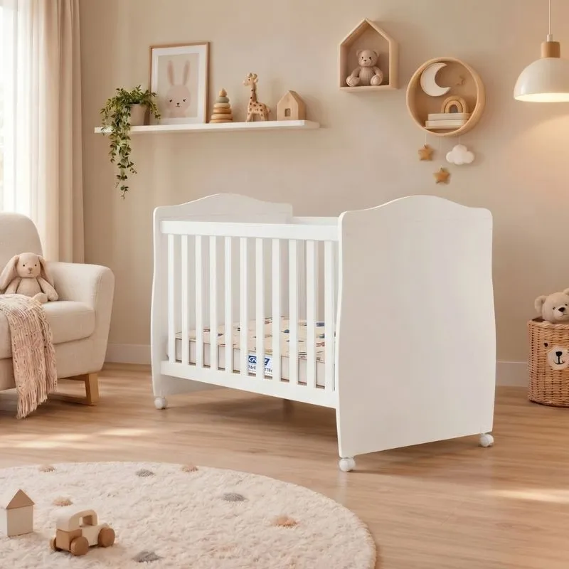 Berço Mini Cama Americano Com Rodízio Em MDF Conforto Permobili com Colchão Gazin