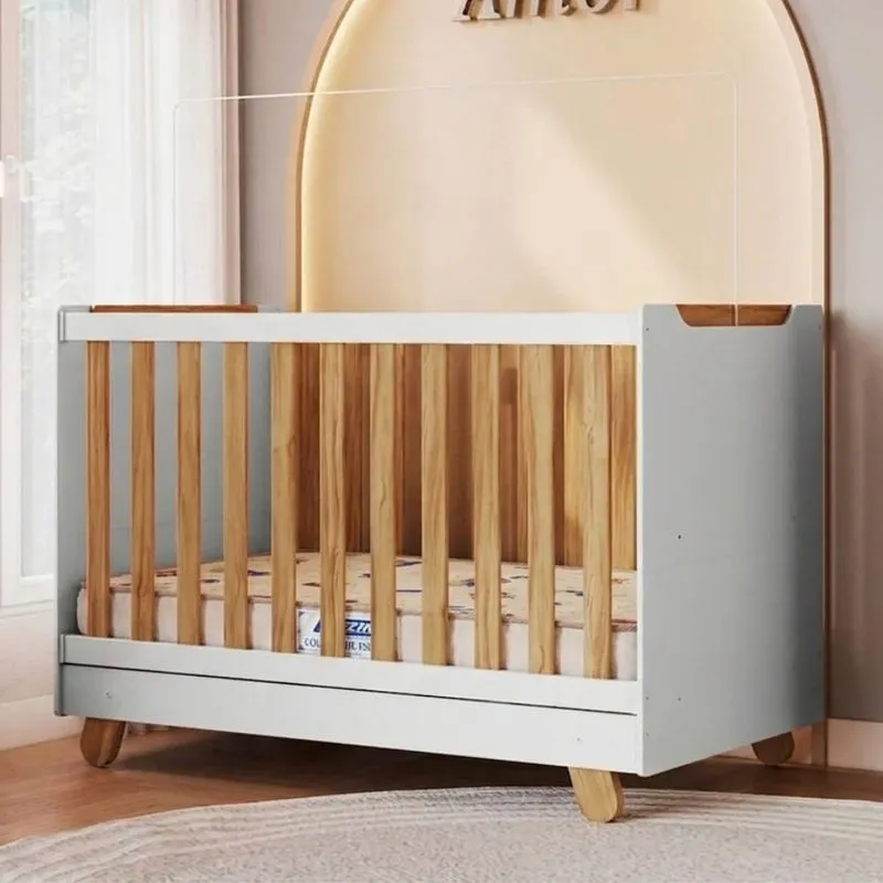 Berço Mini Cama 4 em 1 Americano com Colchão em MDF Zuri Móveis Peroba