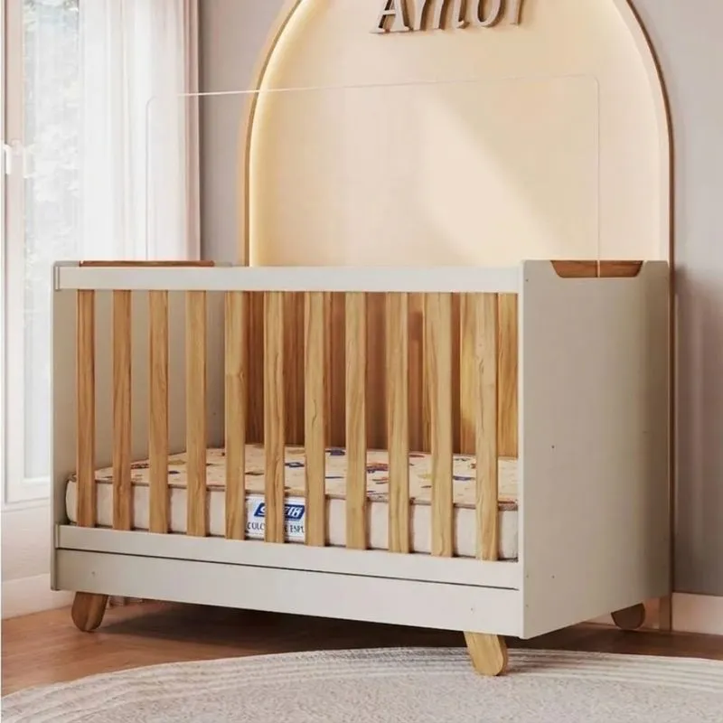 Berço Mini Cama 4 em 1 Americano com Colchão em MDF Zuri Móveis Peroba