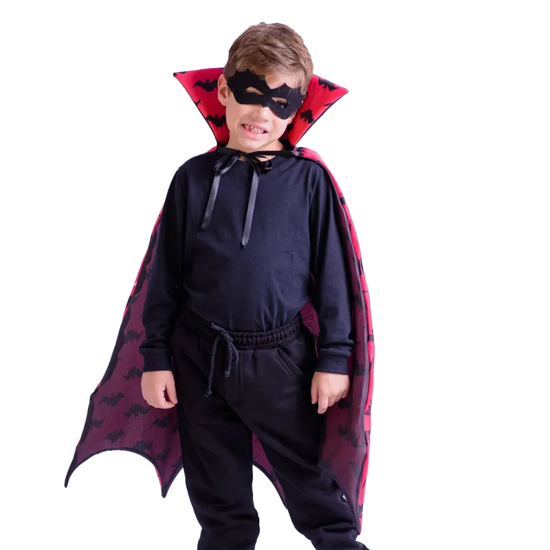 Capa Infantil Fantasia Halloween Vampiro Morcego com Máscara Muvile
