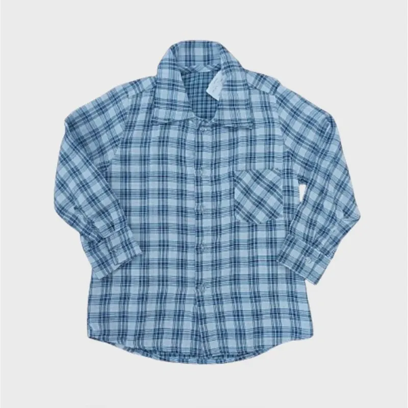 Muvile Camisa Xadrez Manga Longa Com Bolso Azul