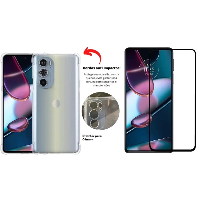 Capa Anti Shock + Pelicula vidro 3D Motorola Moto Edge 30 Pro