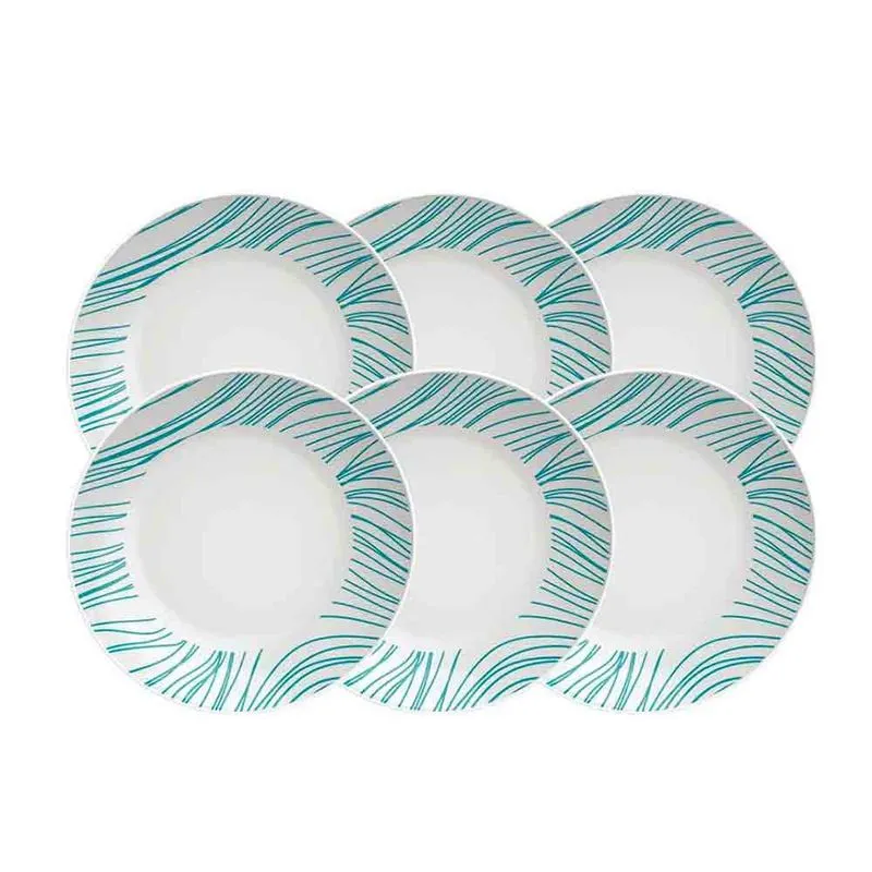 Conjunto com 6 Pratos Fundos Tramontina Clarice em Porcelana 21 cm Branco com Verde