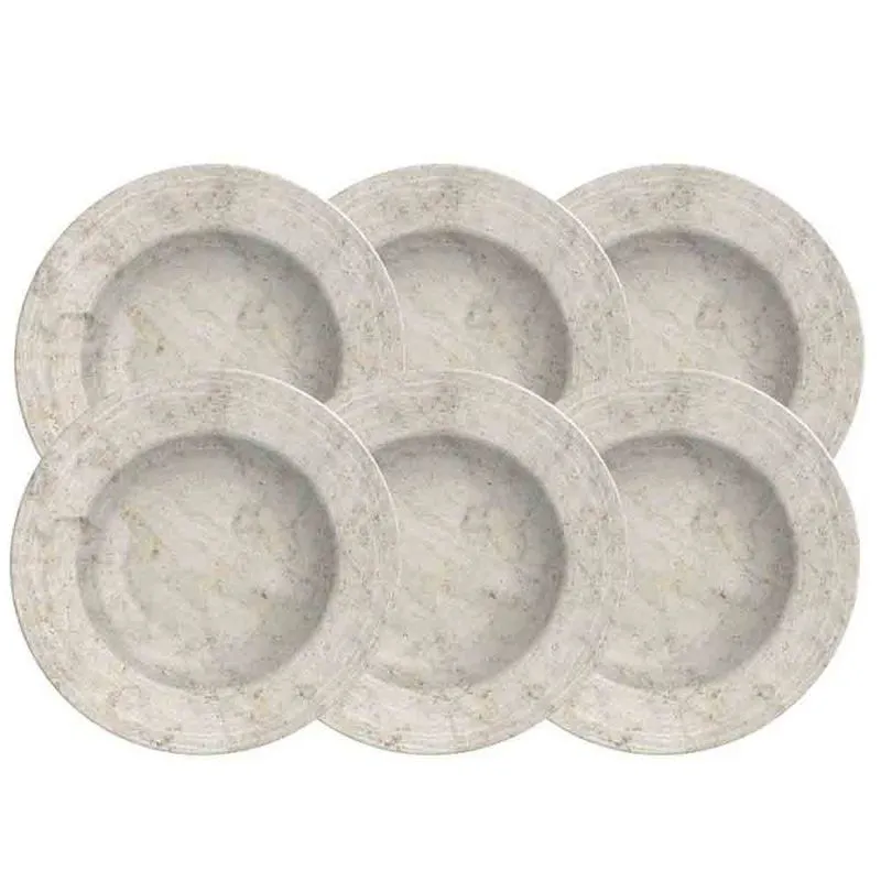 Conjunto com 6 Pratos Fundos Tramontina Travertino em Porcelana 23 cm Off White