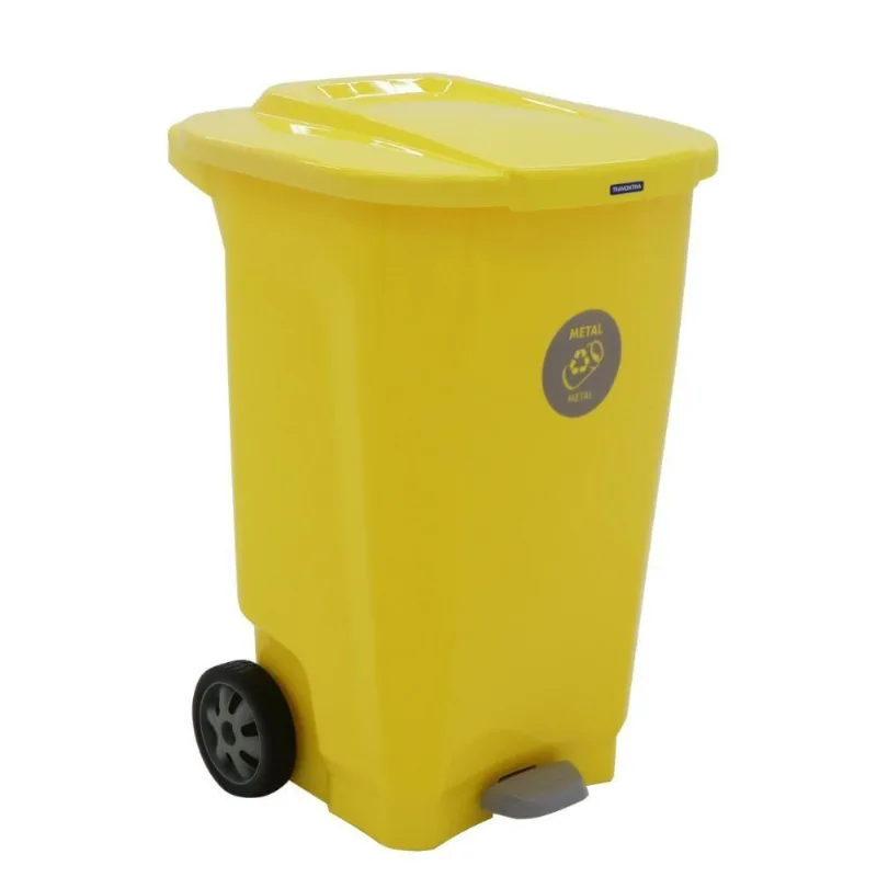 Lixeira Tramontina Coleta Seletiva Amarelo Com Rodas 100 L - Tramontina