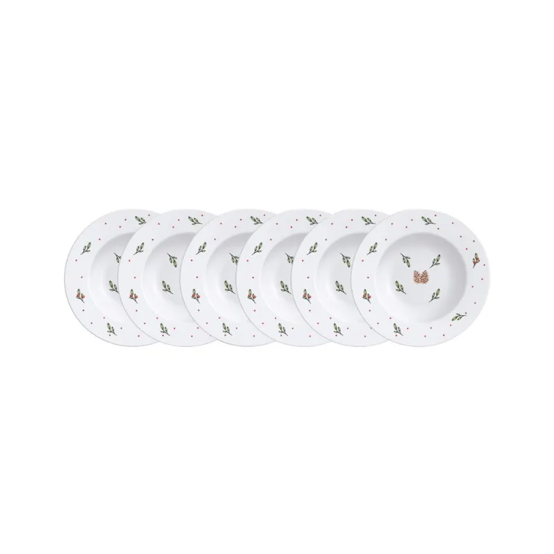 Kit Prato Sobremesa Tramontina Casa Natal em Porcelana Decorada 21 cm com 06 Peças - Tramontina
