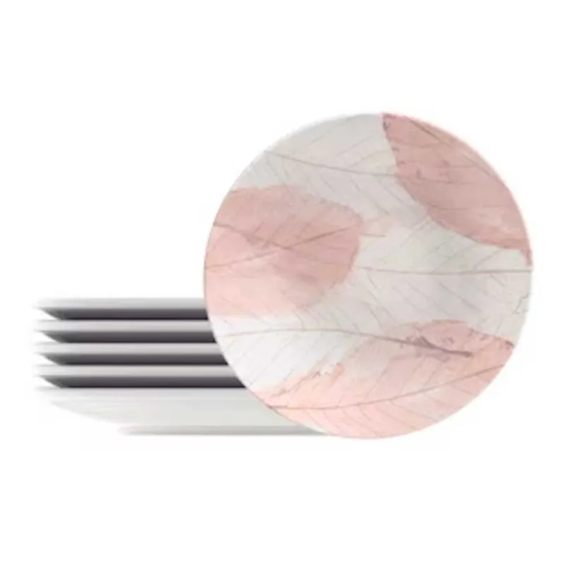 Conjunto com 6 Pratos de Sobremesa Tramontina Rosé em Porcelana 21 cm Rosa