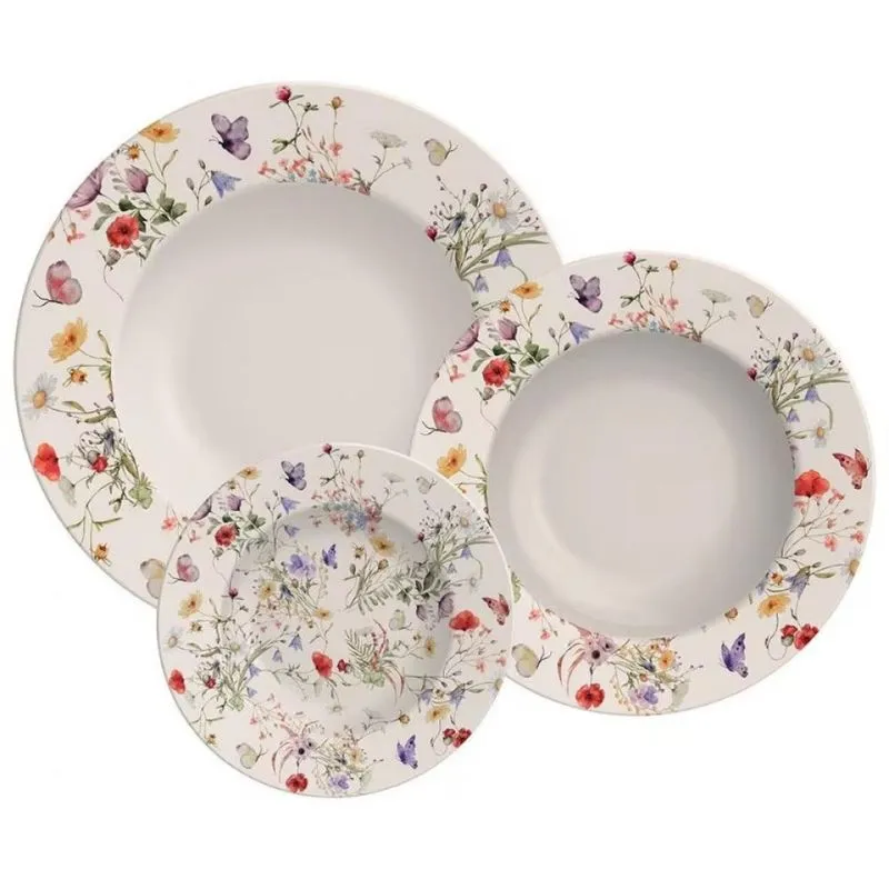 Conjunto com 12 Pratos Tramontina Ana Clara em Porcelana Colorido
