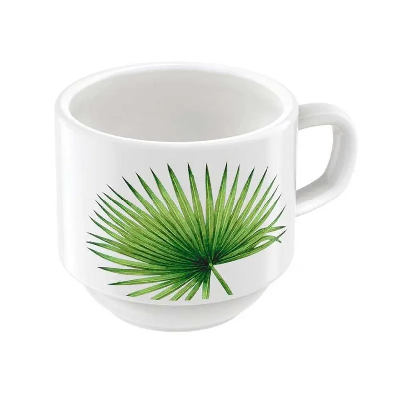 Conjunto com 6 Xícaras e Pires para Café Tramontina Graziela em Porcelana 100 ml Branco com Verde