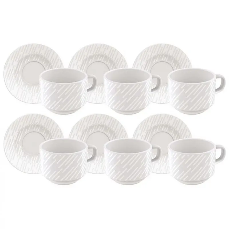 Conjunto com 6 Xícaras e Pires para Chá Tramontina Marie em Porcelana 240 ml Branco