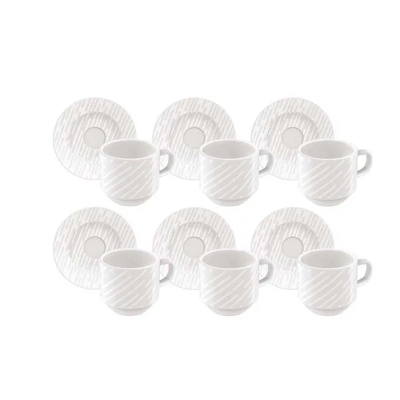 Conjunto com 6 Xícaras e Pires para Café Tramontina Marie em Porcelana 100 ml Branco