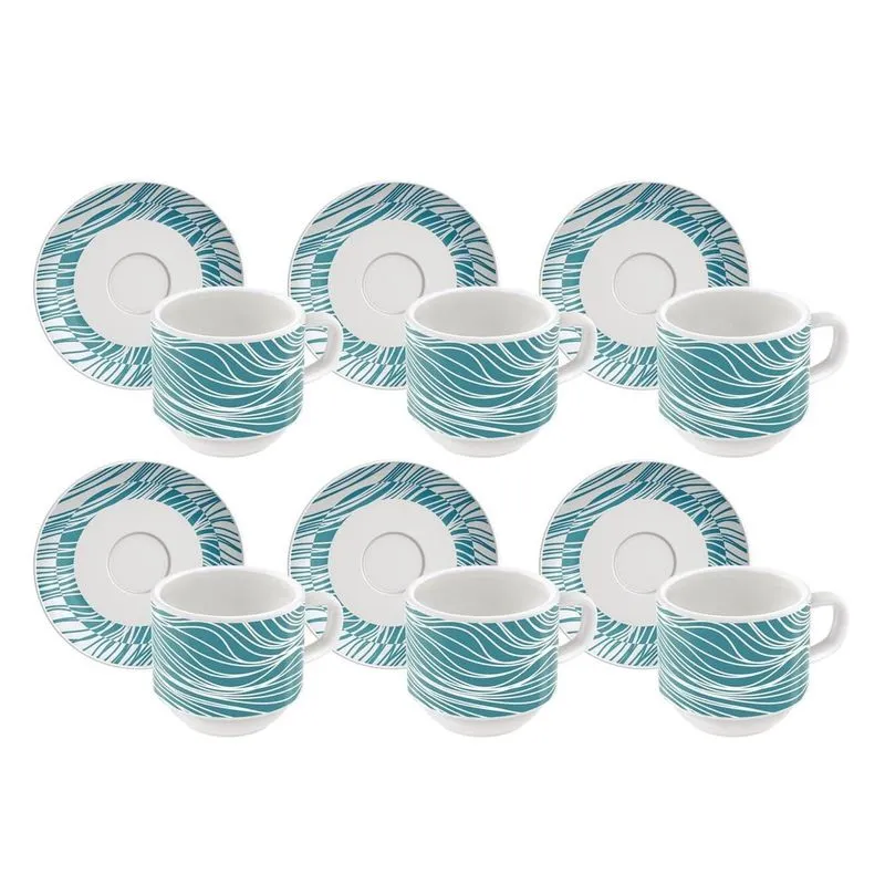 Conjunto de Xícaras e Pires de Café Tramontina Porcelana Decorada 12 Peças Clarice 100ml