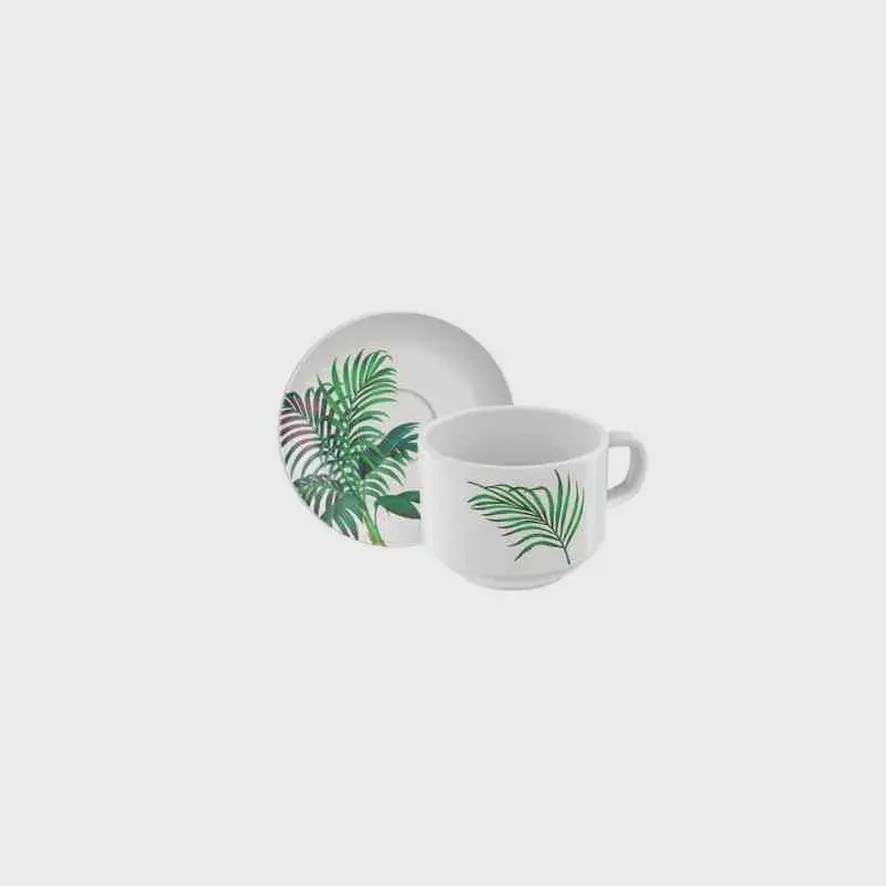 Conjunto Xícara e Pires de Chá Graziela em Porcelana Decorada Tramontina