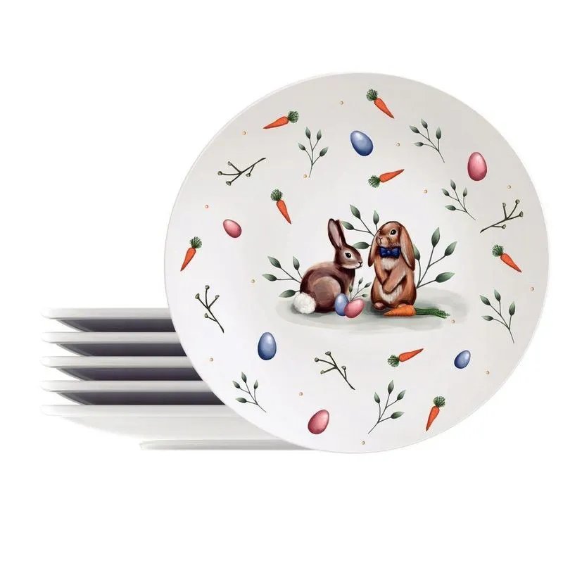 Kit Prato Raso Tramontina Doce Páscoa Porcelana Decorada 28cm 06 Peças Tramontina