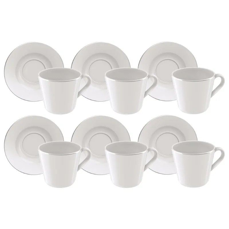 Kit Xícara E Pires De Chá Tramontina Joana Em Porcelana Decorada 185 Ml 06 Peças - 96950/122