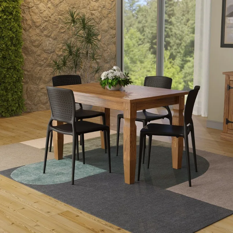 Conjunto Mesa Madeira Maciça Marin Brasil 4 Cadeiras Safira Preta Tramontina - Tramontina
