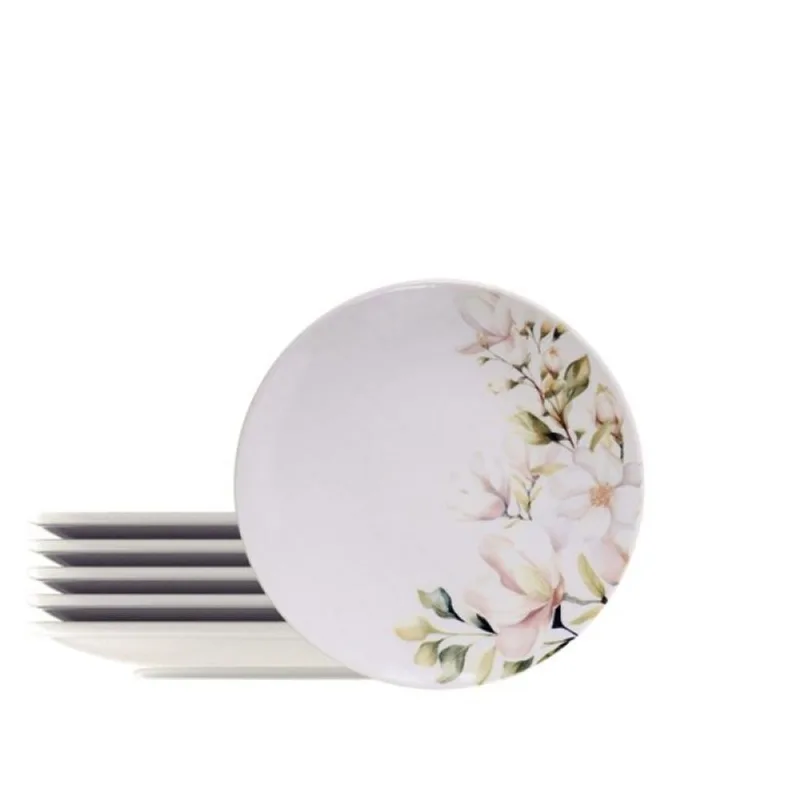 Kit Prato Sobremesa Tramontina Magnólia Porcelana Decorada 21cm 6 Peças Tramontina - Tramontina