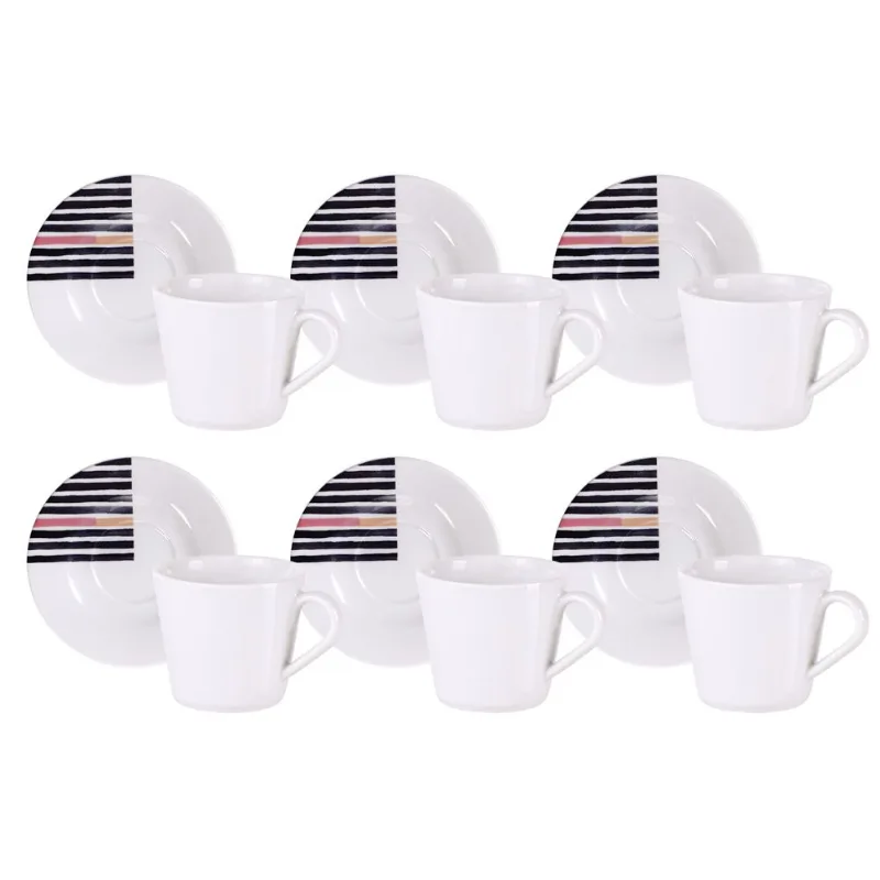Kit Xícaras E Pires De Chá Tramontina Street Em Porcelana 185 Ml 12 Peças - 96950/204