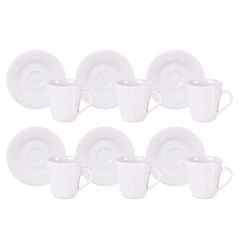 Kit Xícara E Pires De Café Tramontina Santorini Em Porcelana Decorada 70 Ml 12 Peças - 96950/195