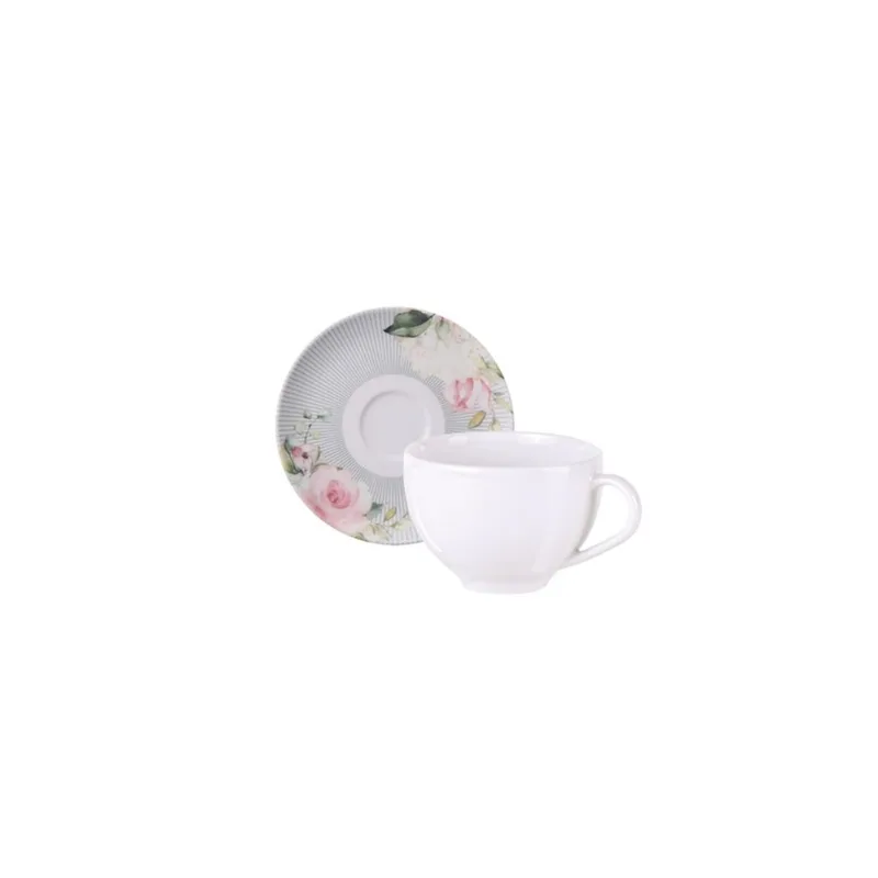 Conjunto 6un Xícara E Pires De Chá Tramontina Ornatta Em Porcelana Decorada 250 Ml 2 Peças - 96580/103