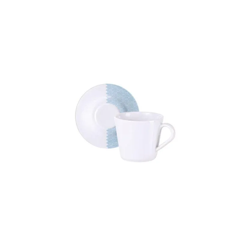 Conjunto Xícara E Pires De Chá Tramontina Aquarius Em Porcelana Decorada, 185 Ml 2 Peças