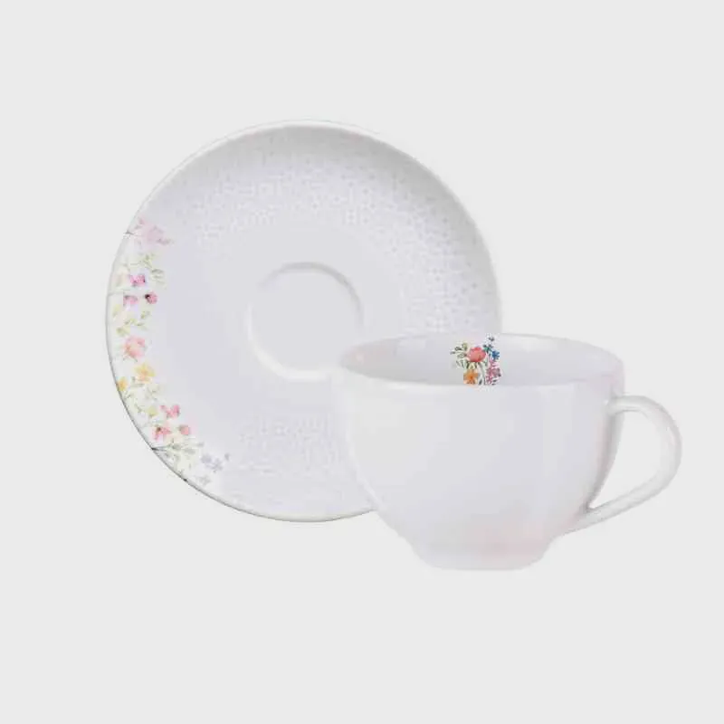Xícara e Pires de Chá Artemis Porcelana Decorada 250 ml Tramontina